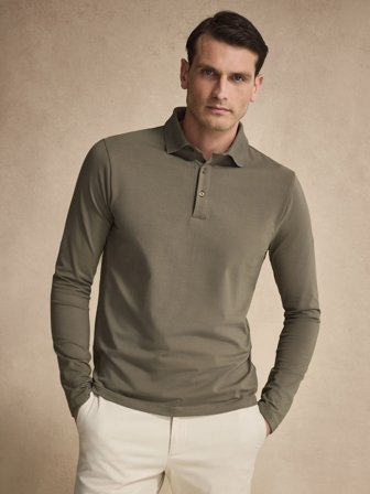 John Henric Men's Grünes Langarm Poloshirt Size L