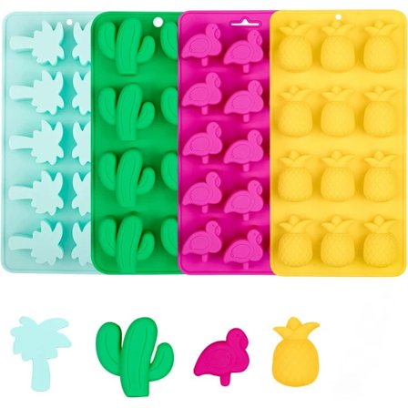 4 stk. hawaiianske silikoneforme til chokolade, sommerforme til tropiske slik, isterningebakke slikform til fester og bageform [co]