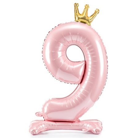 Sifferballong Stående Rosa Krona "0-9" Siffra 9