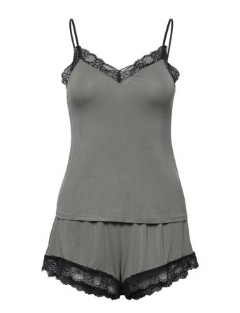 Pj Cami Short Viscose Lace Pyjama Harmaa Hunkemöller