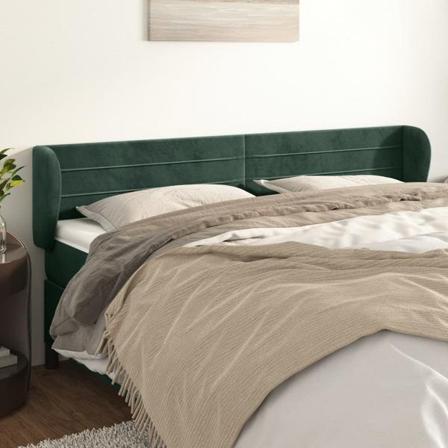 Vidaxl Huvudgavel Med Kanter Mörkgrön 163x23x78/88 Cm Sammet Grön