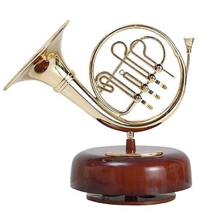 Fransk Horn Musikæske Klassisk Vind Op Twirling Musikæske Roterende Base Messing Blæseinstrument Mini
