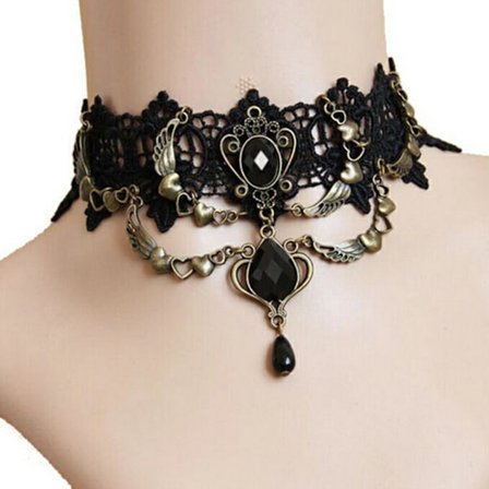 Svart spets gotisk statement krage halsband armband viktoriansk lolita choker