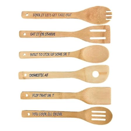 Hauska Puinen Lusikkasetti, 6 kpl Puisia Keittiölusikoita, Kaiverrettu Puinen Kahvilusikka Hauskoilla Sanonnoilla