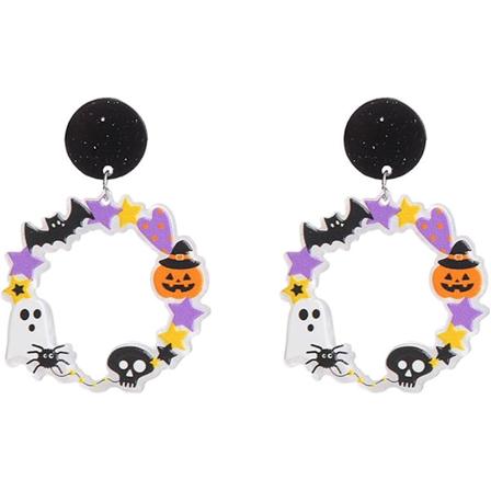 Farverige Halloween Resin Akryl Dangle Øreringe Søde Græskar Spøgelse Kat Bat Øje Edderkop Øreringe til Kvinder Piger Smykker