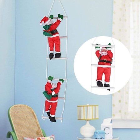 Jultomte som klättrar på rep-stege för julgran inomhus och utomhus hängande prydnad dekoration jul jul fest hem dörr vägg dekoration