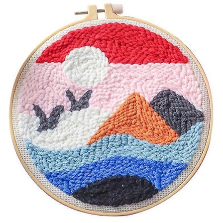 Broderikit for Nybegynnere Landskap Fjell DIY-sett Punch Needle Broderi Nålverksett