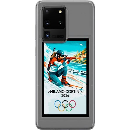 Kompatibelt Mobildeksel til Samsung Galaxy S20 Ultra Retroplakat Cortina Milano 2026 med fjell, vintersportsutøvere, italienske trikolor, Milano-kated