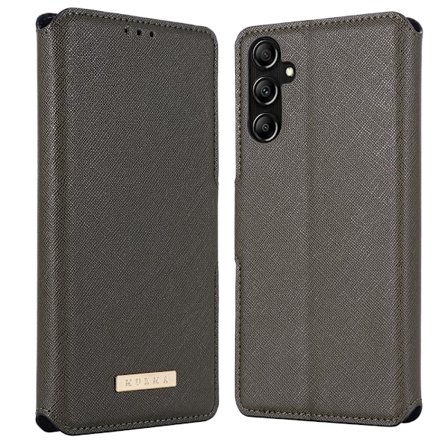SKALO Samsung A14 4G/5G MUXMA Saffiano PU-nahka Lompakkokotelo - Harmaa