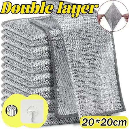 20-1 stk Tykt Ståltråds Rengøringsklud Ridsefri Dobbeltlags Jern Mikrofiber Net Dishrag Vask Pot Klud Køkken Håndklæde Double Layer 1pcs