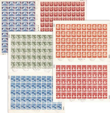 Grønland 1957-1960 - AFA 39-40+42-43+45+46 - 6 stemplet helark