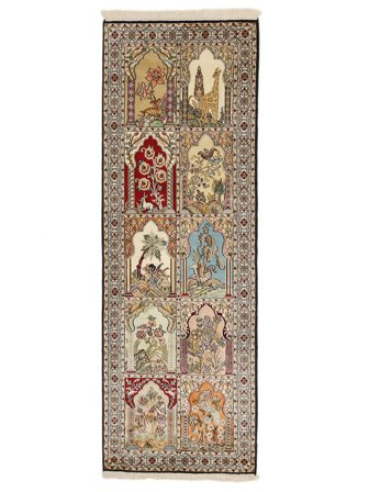 Kashmir Pure Silk Rug 64X188 Runner Brown/Orange Silk, India