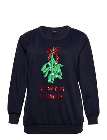 Mchristmas, L/S, Sweat Sweatshirt Trøje Navy Zizzi