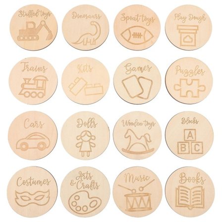 16 stk. Træ Opbevaringsorganisator Legetøj Mærke Kurv Etiket Tomme Træ Runde Mærker Runde Træplader Runde Træmærker