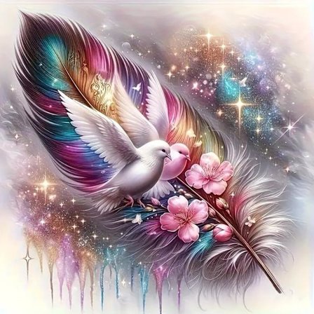 5D Diamantkonst-kit för vuxna nybörjare, Fjädrar Duvor Diamantmålningskit, DIY Full Round Drill Paint by Diamonds Dot Gem Art, Hemväggdekor