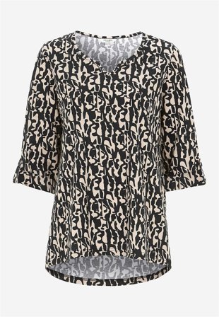 Cellbes of Sweden - Jerseytop med 3/4 lange ærmer i sort / beige / mønstret til damer i størrelse 42/44