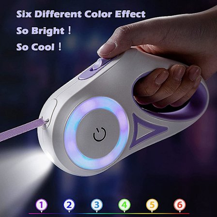 Hundkoppel Retraktil Koppel med LED-ficklampa för Valpar Små och Medelstora Hundar Koppel Enhands Broms Fri Rörelse