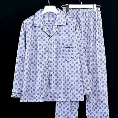 2022 Nye Menn Vår Høst Lang Arm Pyjamas Sett Cardigan Koreansk Stil Tynn Hjemmeklær Bukser Dress Liten Rutete Bokstaver L