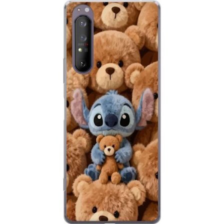 Yhteensopiva Puhelinkuori Sony Xperia 1 II Stitch ympäröity ruskeilla teddykarhuilla, joilla on pieni nallekarhu sylissään söpössä ja kodikkaassa kawa