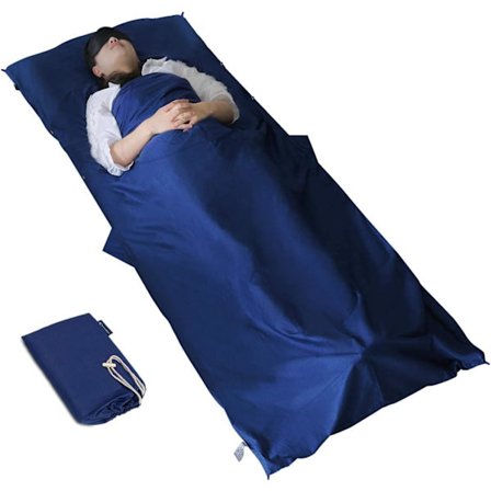 [LLC] Travel Sheet, Cotton Durable and Super Soft 220 x 115cm for Camping Sleeping Bag, Hostels, Buses, Picnics, Trains with Pillow Pockets