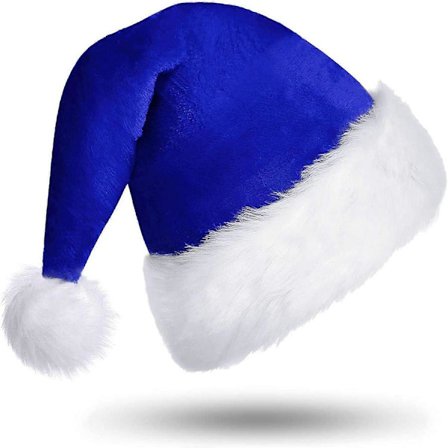 Blå Julhatt för Vuxen, Deluxe Sammet Tomtehatt, Lyxig Jul Tomtehatt För Kvinnor Och Män, Kostym För Julfest
