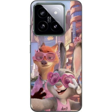 Kompatibelt Mobildeksel til Xiaomi Xiaomi 14 Animerede dyr i et solfylt bymiljø med rosa solbriller og en positiv melding i en fargerik feel-good sti