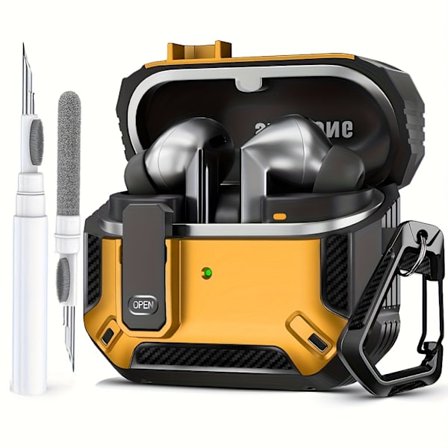 Kompatibel med Galaxy Buds 3 Case & Galaxy Buds 3 Pro Case, med rengøringssæt, fuld krops stødsikker kulfiber beskyttelsesetui til Galaxy Buds 3 Pro