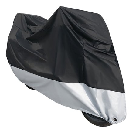 Stor motorsykkeltrekk, vanntett, støvtett og vanntett motorsykkelskjul med strikk for utendørs oppgradert versjon svart sølv L vanlig