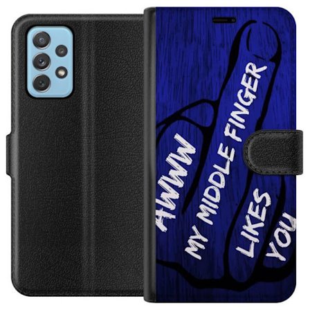 Kompatibelt Lommeboketui til Samsung Galaxy A52 5G Mørk typografisk illustrasjon med hjerteform og budskap om vennskap mot dyp blå tretekstur