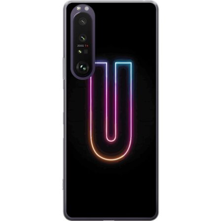 Yhteensopiva Puhelinkuori Sony Sony Xperia 1 III Minimaalinen neonkirjain U kirkkaalla valaistustehosteella mustaa taustaa vasten