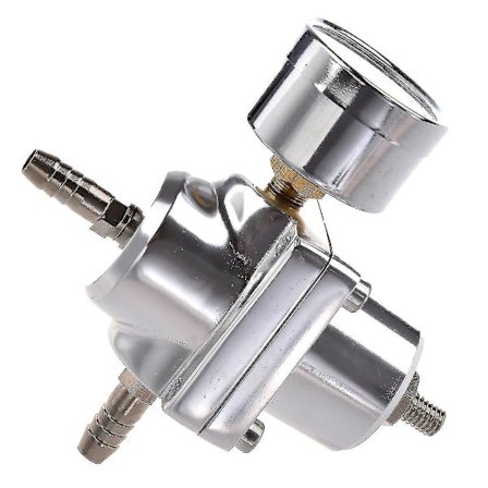 Universell justerbar drivstofftrykkregulator med måler sølv