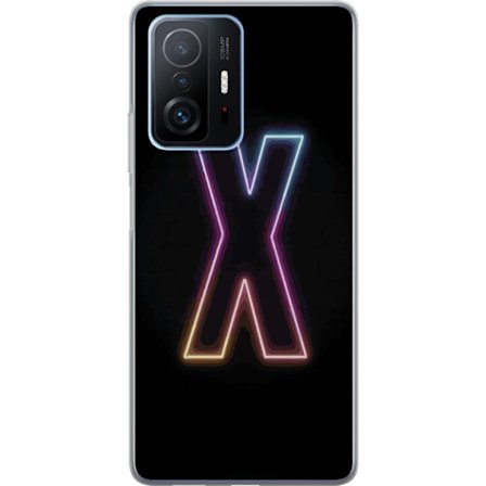Yhteensopiva Puhelinkuori Xiaomi Xiaomi 11T Neonkirjain X voimakkaissa väri vaihteluissa mustaa taustaa vasten, voimakas typografinen suunnittelu sel