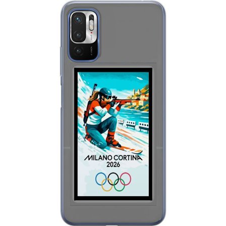 Kompatibelt Mobildeksel til Xiaomi Redmi Note 10 5G Retroplakat Cortina Milano 2026 med fjell, vintersportsutøvere, italienske trikolor, Milano-katedr