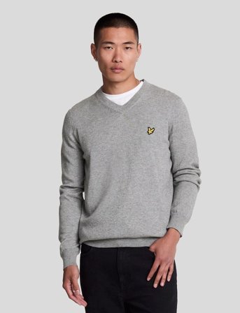 Lyle & Scott Cotton Merino V Neck Jumper - Grey - S