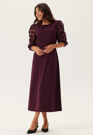 Happy Holly - 3D Floral Sleeve Midi Dress - 52/54