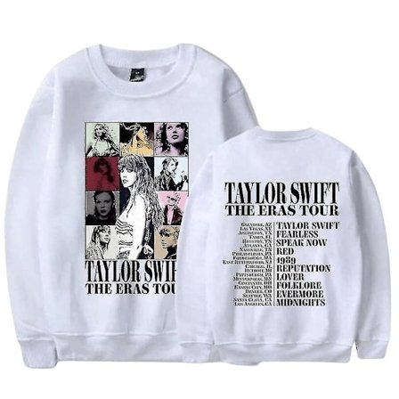 Taylor Swift The Eras Tour Trykt Unisex Sweatshirt Langærmet Rund Hals Afslappet Løs Pullover Toppe, S, Hvid