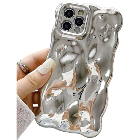 iPhone 15 Pro Max, 3D Aalto Kupla Muoto Aaltoileva Kromi Kuvio Pehmeä Ei-Kellastava Puskurikotelo Glitter Kameran Iskunkestävä - Hopea