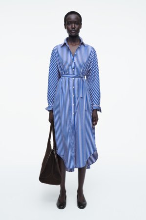 COS Women's Relaxed Cotton Shirt Dress in Blue