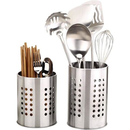 Sæt med 2 køkkenredskabsholdere i rustfrit stål til organisering af skuffer og bordplader