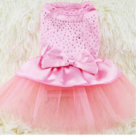 Hund Katt Kläder Liten Hund Hot Rhinestone Love Princess Klänning Spets Kjol Svans Pink XS