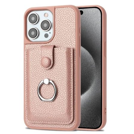 Läder Telefonfodral med Kortfack för iPhone 16 15 Pro Max iPhone15 iPhone16 Plus Metallringhållare Plånboks Baksida i