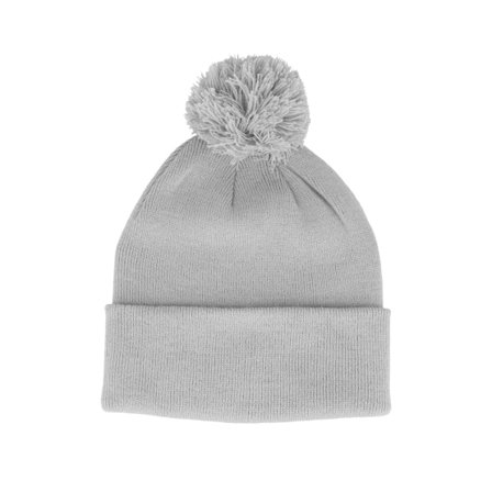 Beechfield - Light Grey Pom Blank Beanie Pom Grey Beanie - @ Hatstore