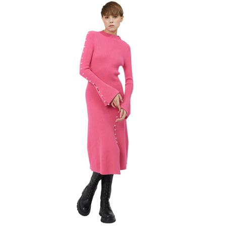 Silvian Heach, Ribbed midi dress with beads Różowy, Kobieta, Rozmiar: S