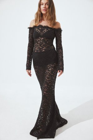 NA-KD Lace Sequin Maxi dress - Festkjoler - Sort - EU 32