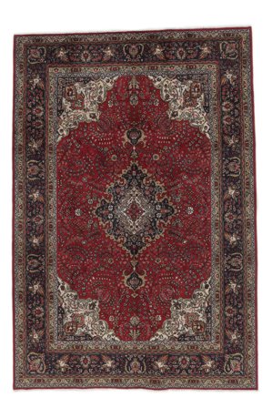 Tapete Tabriz 202X296 Preto/Vermelho Escuro (Lã, Pérsia/Irão)