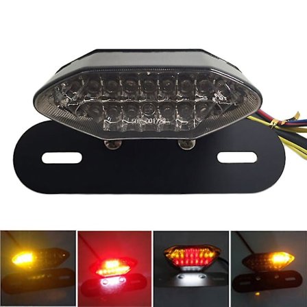 Led-moottoripyörän nelipyörän mönkijän takavalo, vilkku, jarru, rekisterikilven integroitu valo