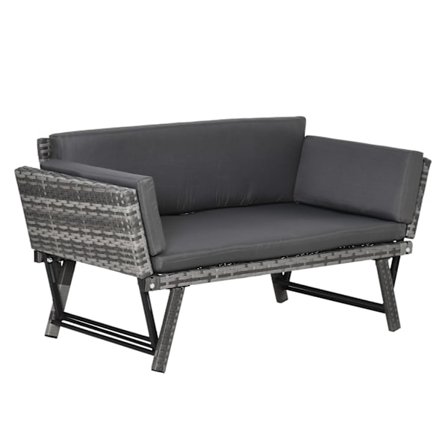 Polyrattan Trädgårdssoffa 2-Sits Lounge Soffa I Grå, Hopfällbara Armstöd, Stål, 129X63X67Cm, För Trädgård & Uteplats