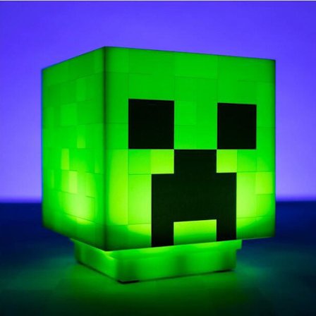 Minecraft Creeper-lampe, dekorativ natlampe, LED-lampe med spillyd, genopladelig, børnesengslampe, væglampe (grøn)-Xin