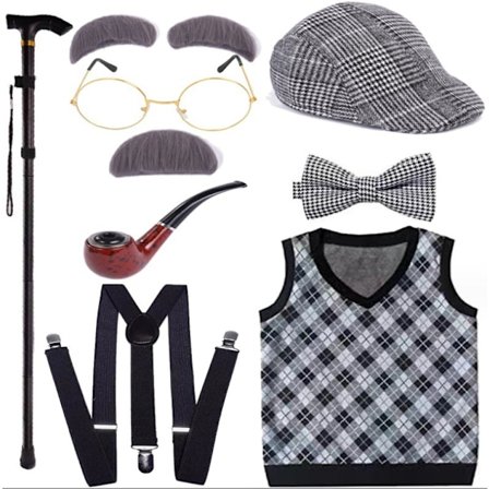 Barn Old Man Kostyme Sett Gammel Person Kostyme