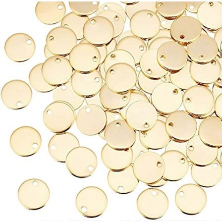 100 st 304 Rostfritt Stål Berlocker Platt Rund Hänge Stämpling Tom Tag Berlocker Gyllene Hänge